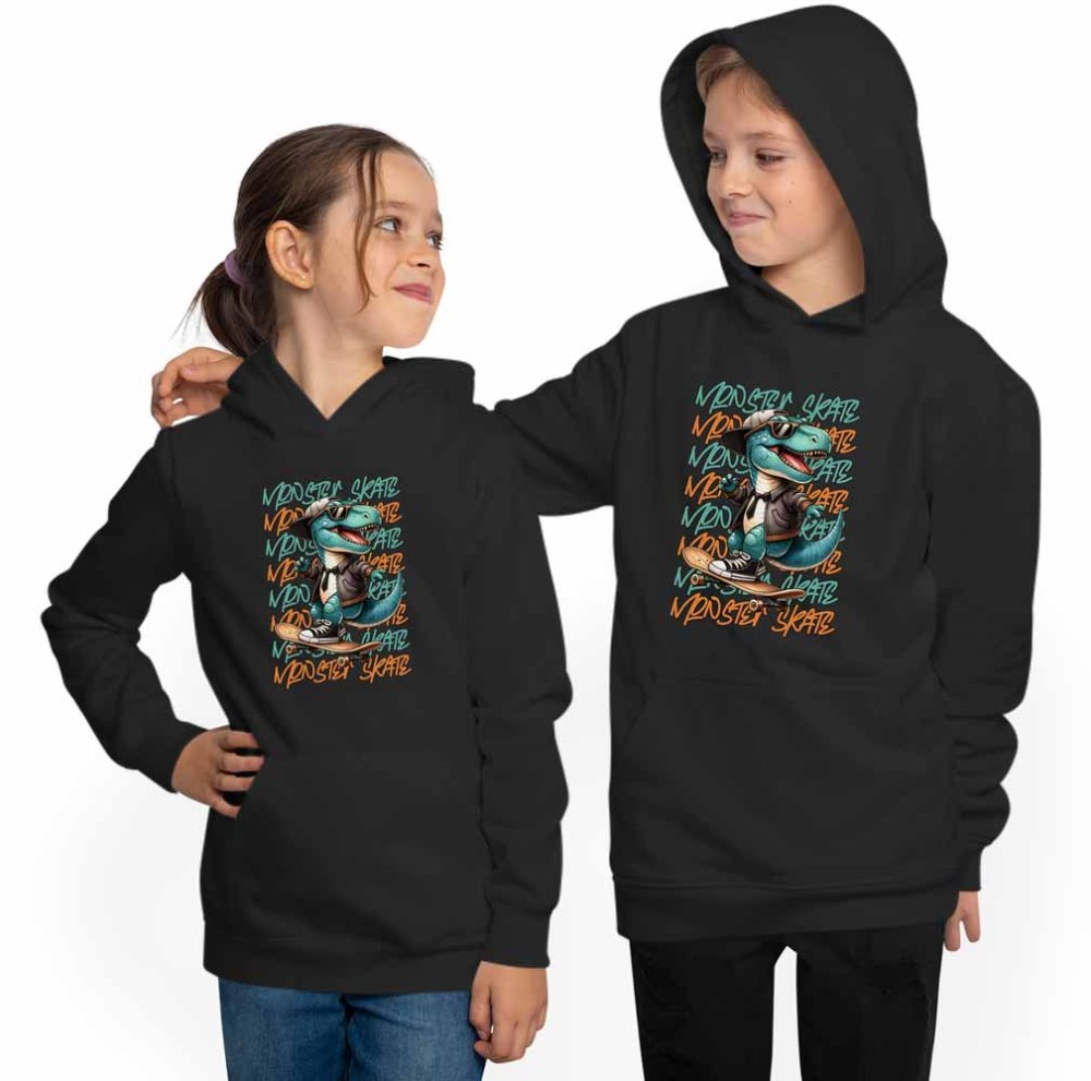 Hoodie Kids Hooded Sweater - Dino with Monster Skater i536